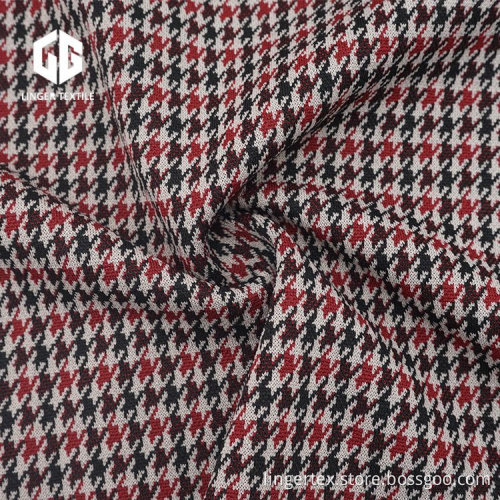 Kain Houndstooth Polyester Jacquard Dengan Elastane